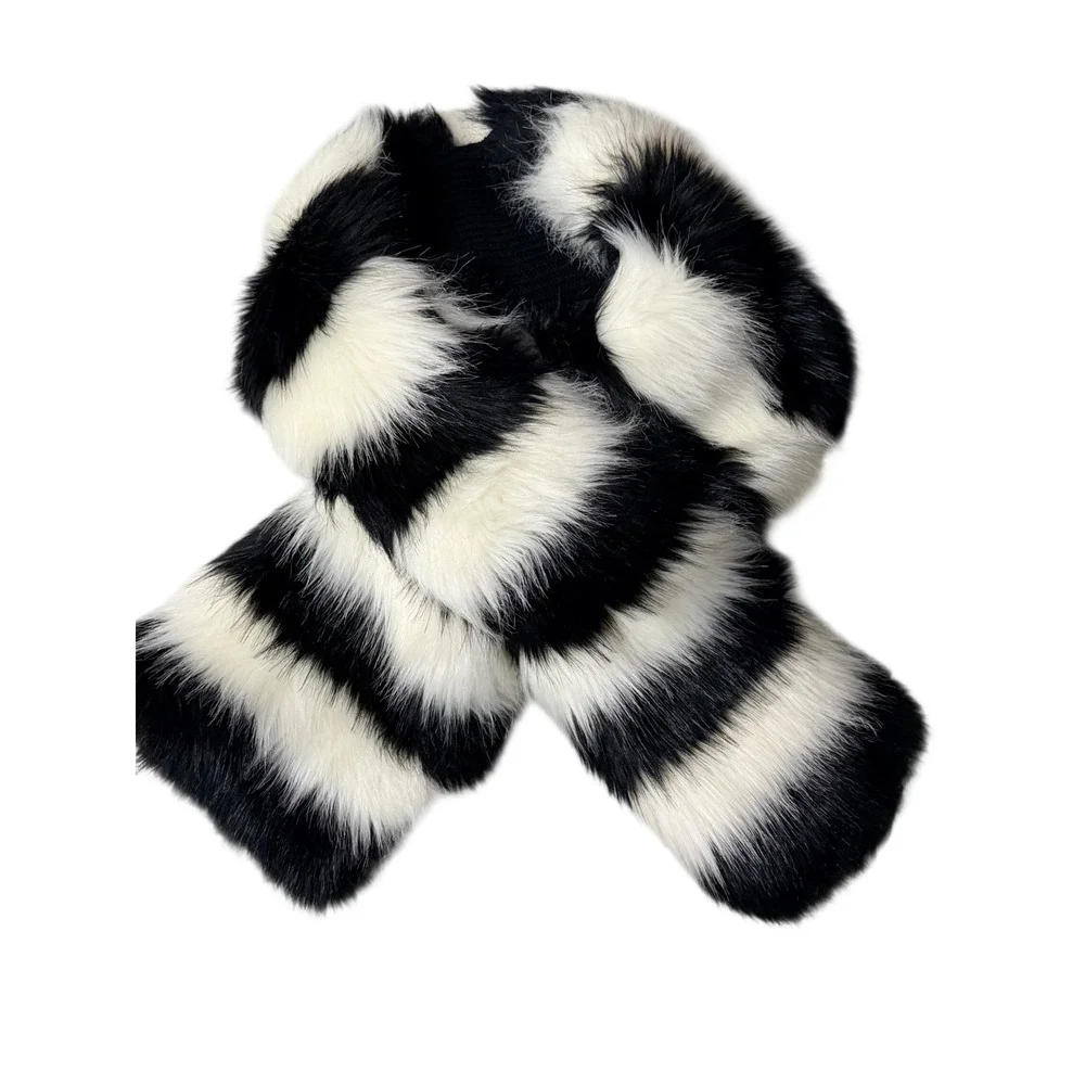 Kate Spade Faux Fur Striped Scarf Black White One Size